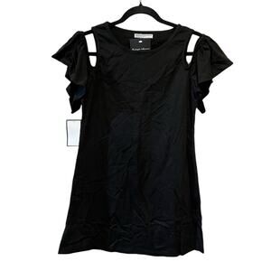 Goodnight Macaroon NWT Cold Shoulder Ruffle Sleeve T shirt Dress black Small